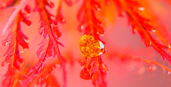 A magnificant ff fancy deep orange heart shaped diamond. See the burning fire.